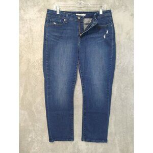 Levis 529 Jeans Womens 32 Blue Denim Curvy Bootcut Stretch Distressed Dark Wash